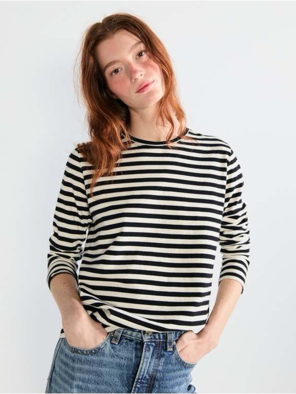 Kule Women's The Modern Long Tee 100% Cotton T-shirt Brown/Cream Striped Small
